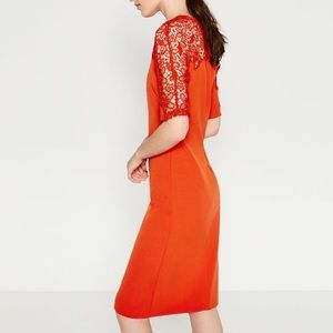 ZARA ELEGANT RED SHIFT LACE DRESS NEW WITH TAGS XS